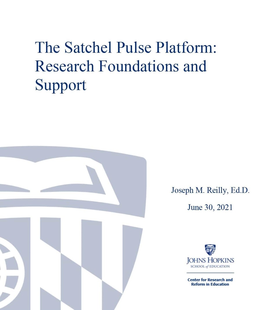 Graphic highlighting the Johns Hopkins research endorsement of Satchel Pulse's SEL platform.