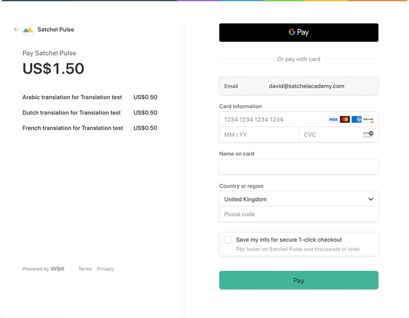 Satchel Pulse simple payment process