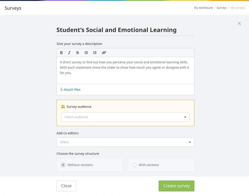 Feature displaying audience selection options for targeted survey distribution in Satchel Pulse's Perceptions tool.