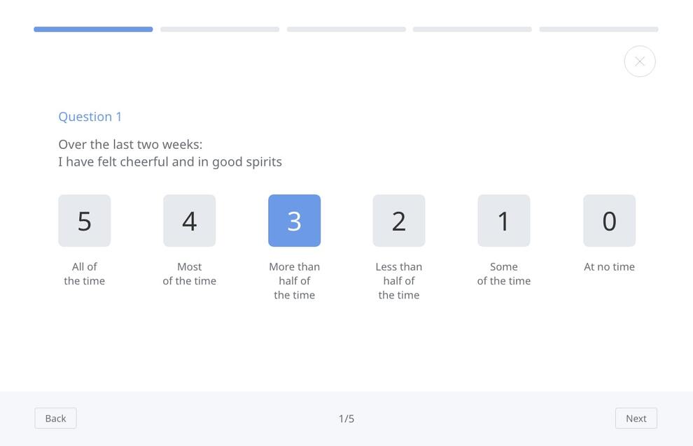Screenshot of Satchel Pulse's evidence-based mental health screening tool interface.