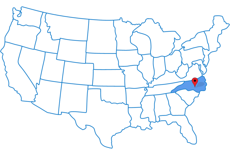 Image highlighting the state of North Carolina