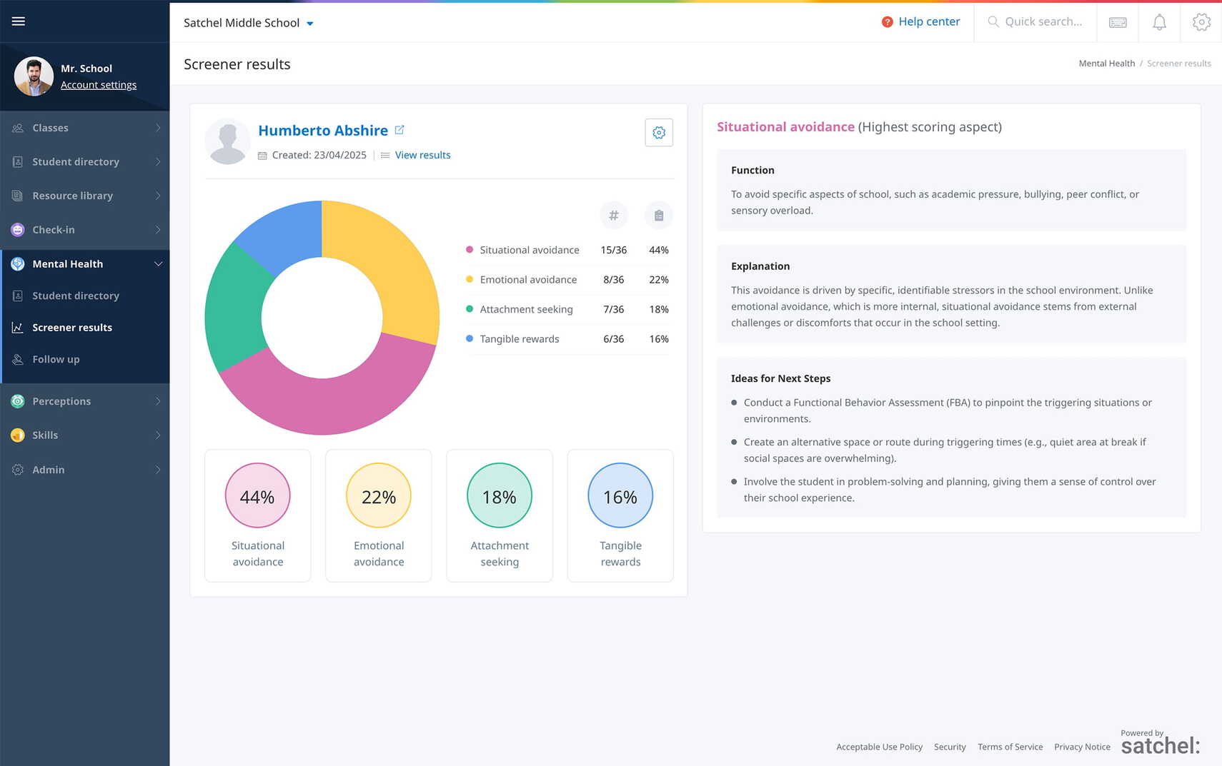 Mental Health product screen